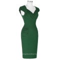 Grace Karin Retro Vintage Cap Sleeve V-Neck Hips-Wrapped Green Bodycon Pencil Dress CL010449-1